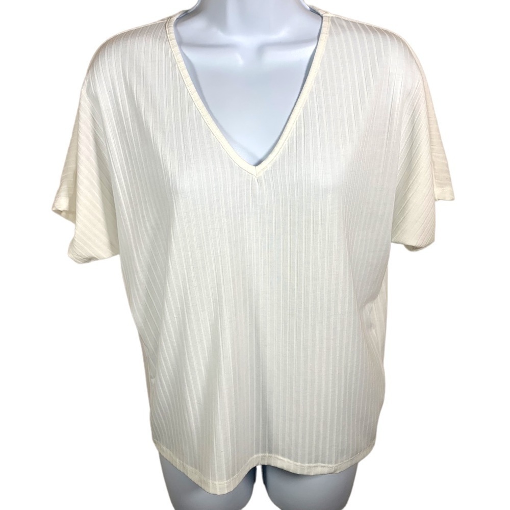 Size 0 Missguided White Ribbed V Neck Shirt Sleeve Stretch T Shirt Tee XS